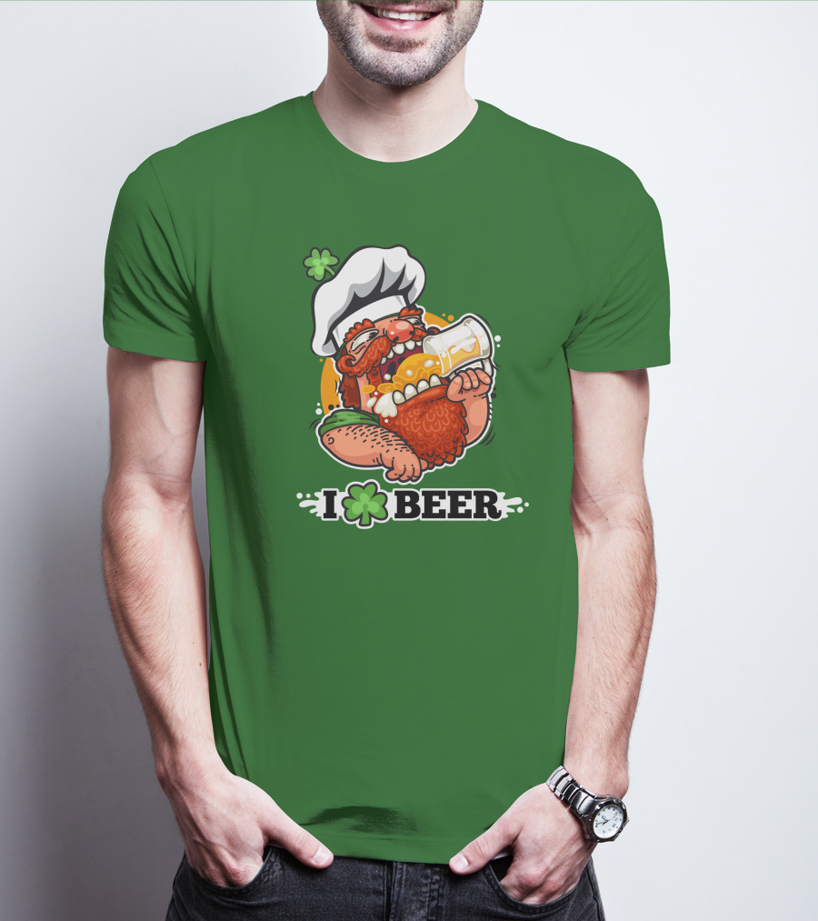 Irish Chef Shamrock I Love Beer T-Shirt