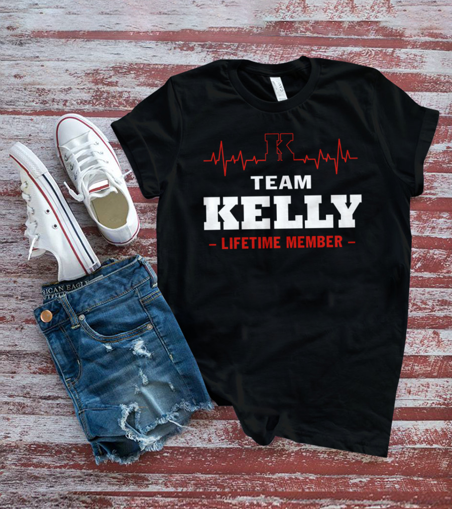 Team Kelly Lifetime Member With Heartbeat Graphic And Bold Letter K T-Shirt