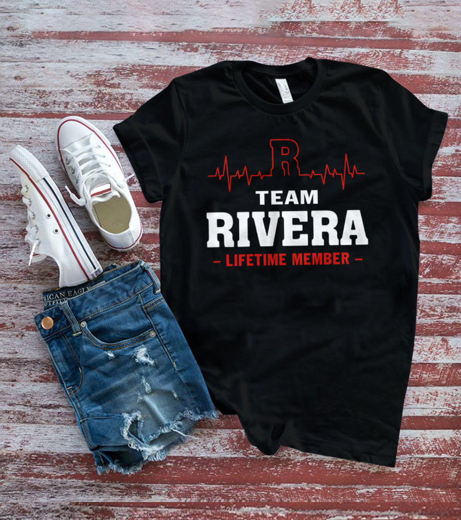 Team Rivera Lifetime Member With Heartbeat Graphic And Bold Red Letter R T-Shirt