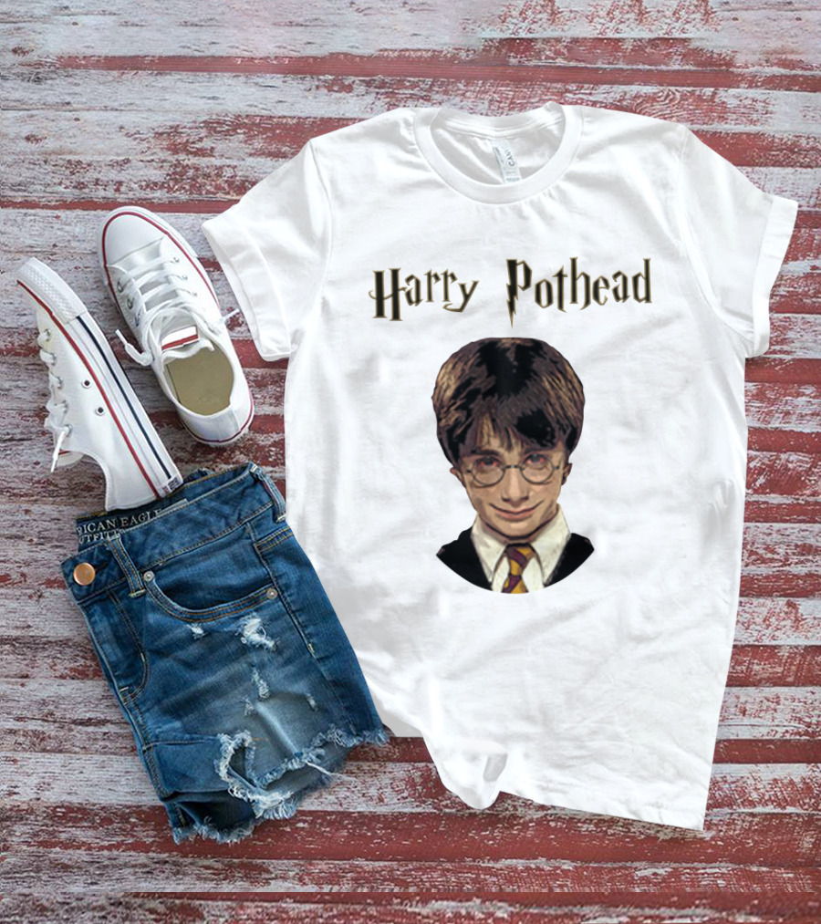 Harry Pothead Wizard Character Parody With Glasses And Lightning Font T-Shirt