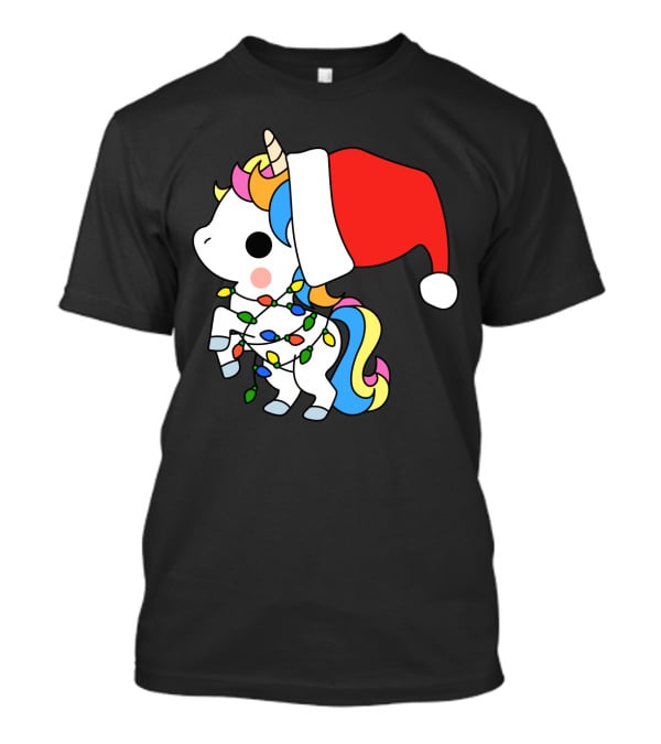 Unicorn Santa Christmas Lights Festive Fantasy T-Shirt