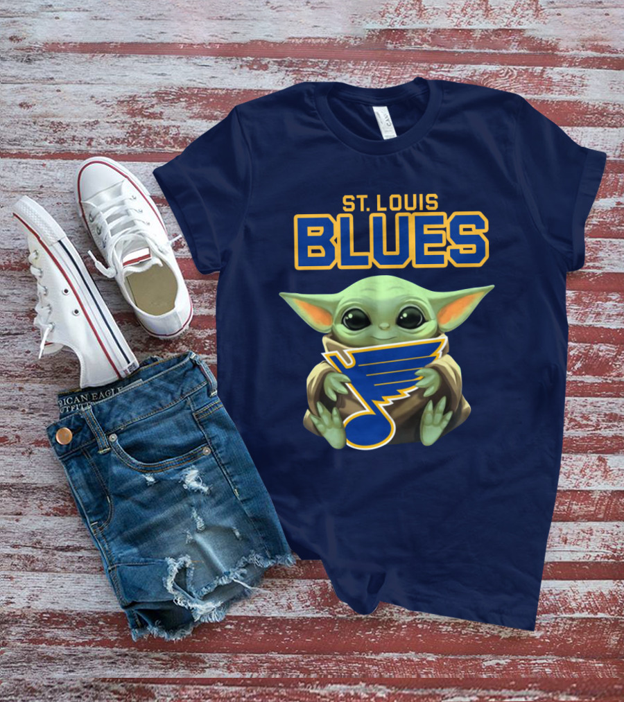 Baby Yoda Holding St Louis Blues T-Shirt