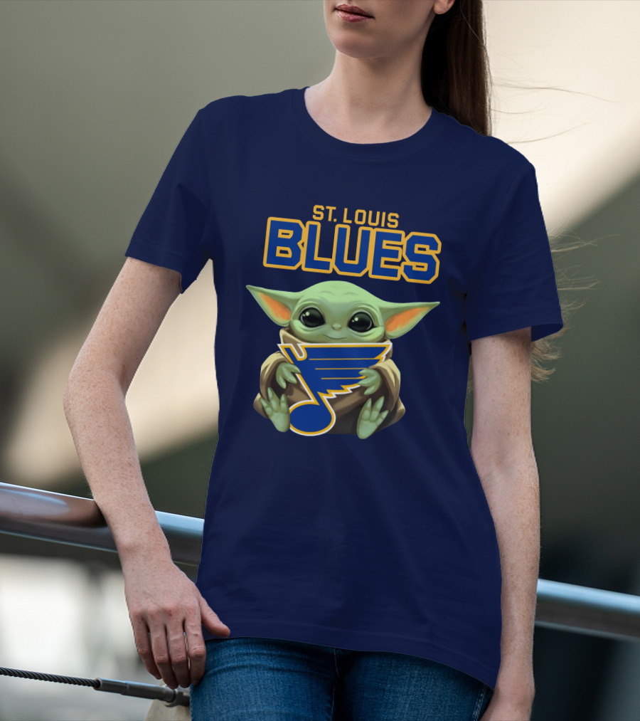 Baby Yoda Holding St Louis Blues T-Shirt
