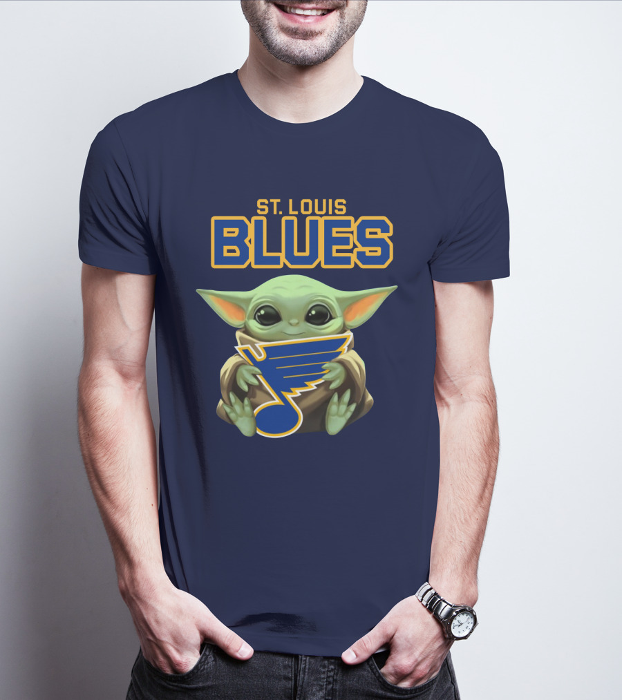 Baby Yoda Holding St Louis Blues T-Shirt