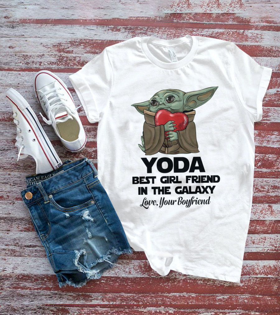 Yoda Best Girl Friend In The Galaxy Love Your Boyfriend Heart Hugging T-Shirt