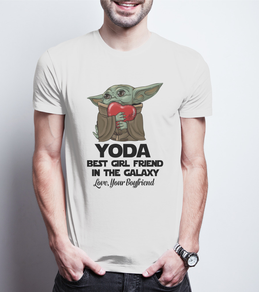 Yoda Best Girl Friend In The Galaxy Love Your Boyfriend Heart Hugging T-Shirt