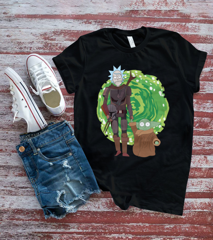 Rick Morty Mandalorian Yoda Portal Fusion T-Shirt