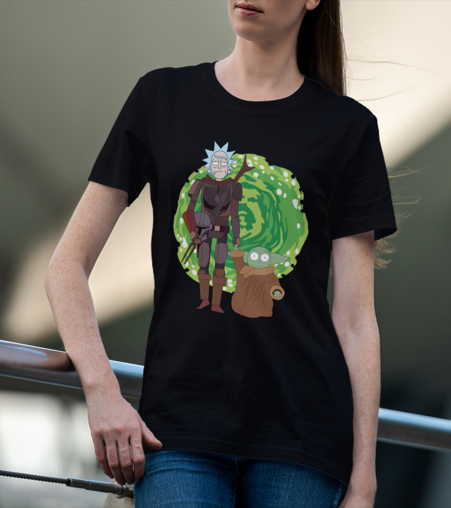 Rick Morty Mandalorian Yoda Portal Fusion T-Shirt
