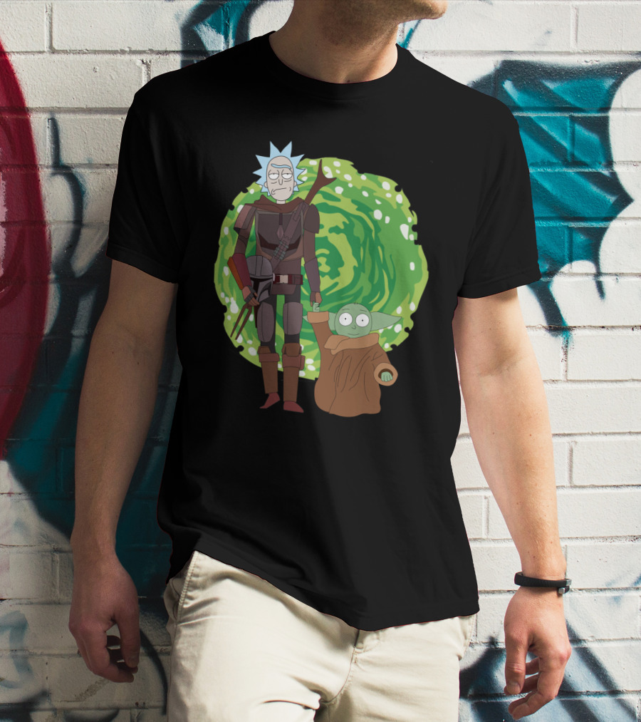 Rick Morty Mandalorian Yoda Portal Fusion T-Shirt