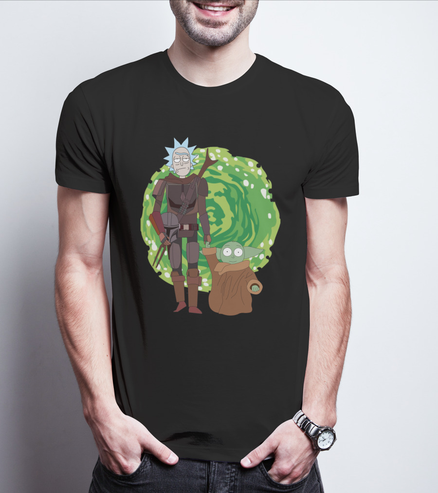Rick Morty Mandalorian Yoda Portal Fusion T-Shirt