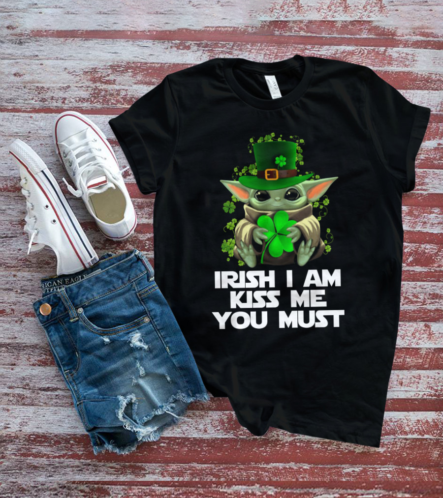Yoda Irish I Am Kiss Me You Must St. Patrick's Day Baby Yoda Shamrock Hat T-Shirt