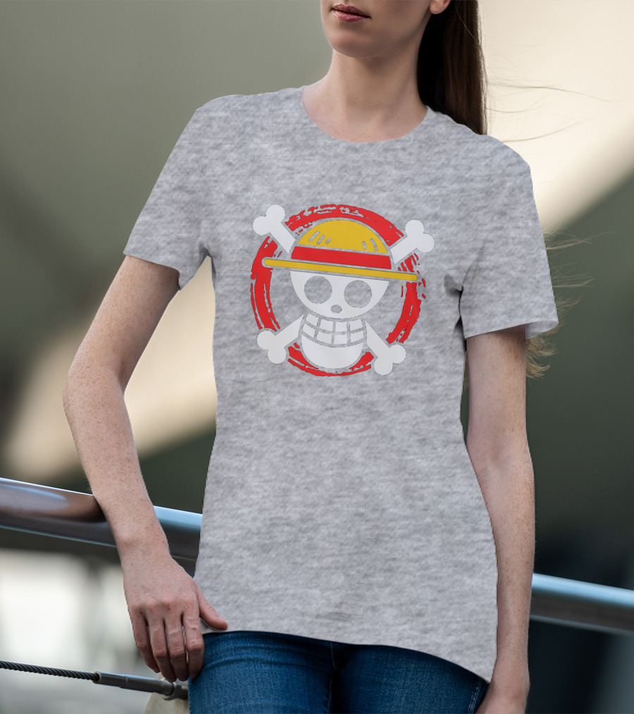 Straw Hat Luffy Jolly Roger Icon On Red Circular Emblem T-Shirt