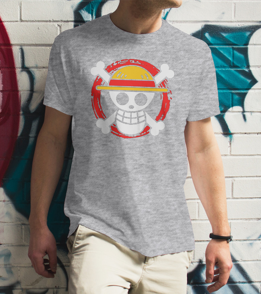 Straw Hat Luffy Jolly Roger Icon On Red Circular Emblem T-Shirt