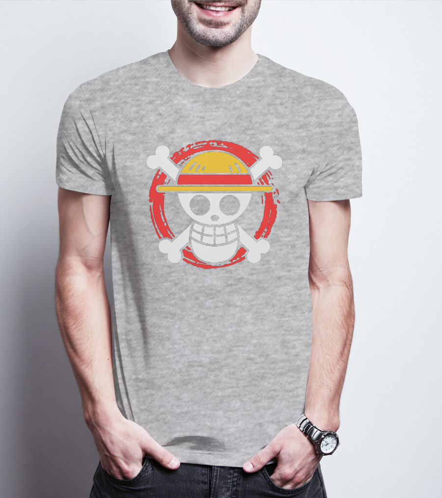 Straw Hat Luffy Jolly Roger Icon On Red Circular Emblem T-Shirt