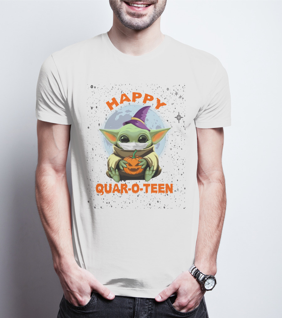 Baby Yoda Happy Quaroteen Halloween Pumpkin Wizard Hat T-Shirt