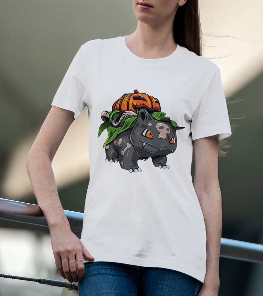 Halloween Bulbasaur Pumpkin Skeleton Spooky Pokemon T-Shirt