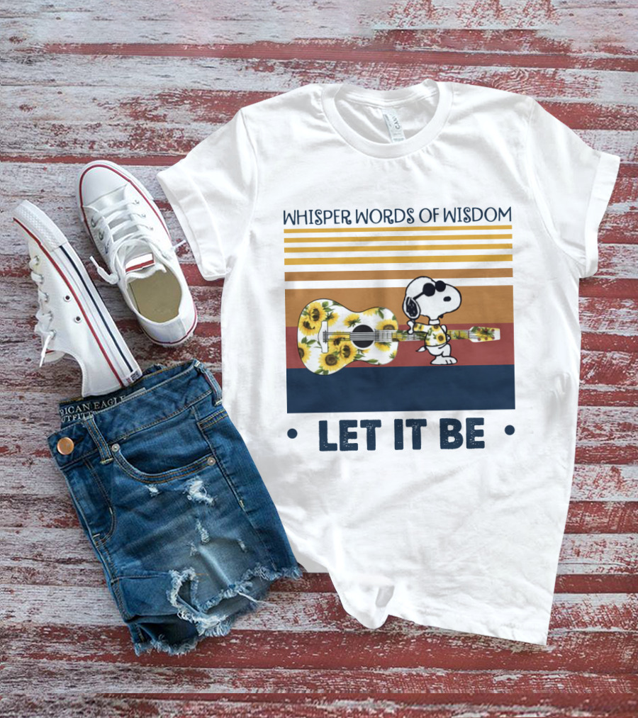 Snoopy Whisper Words Of Wisdom Let It Be Guitar Sunflowers T-Shirt