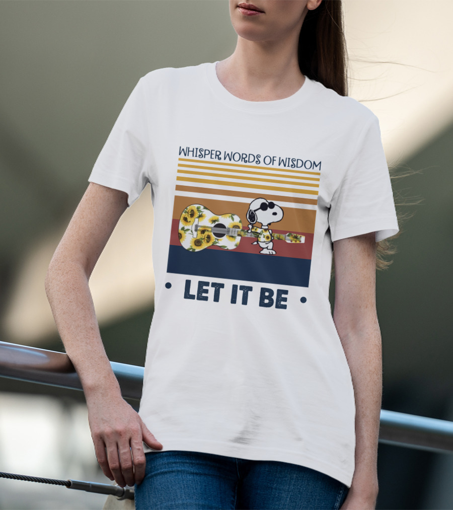 Snoopy Whisper Words Of Wisdom Let It Be Guitar Sunflowers T-Shirt