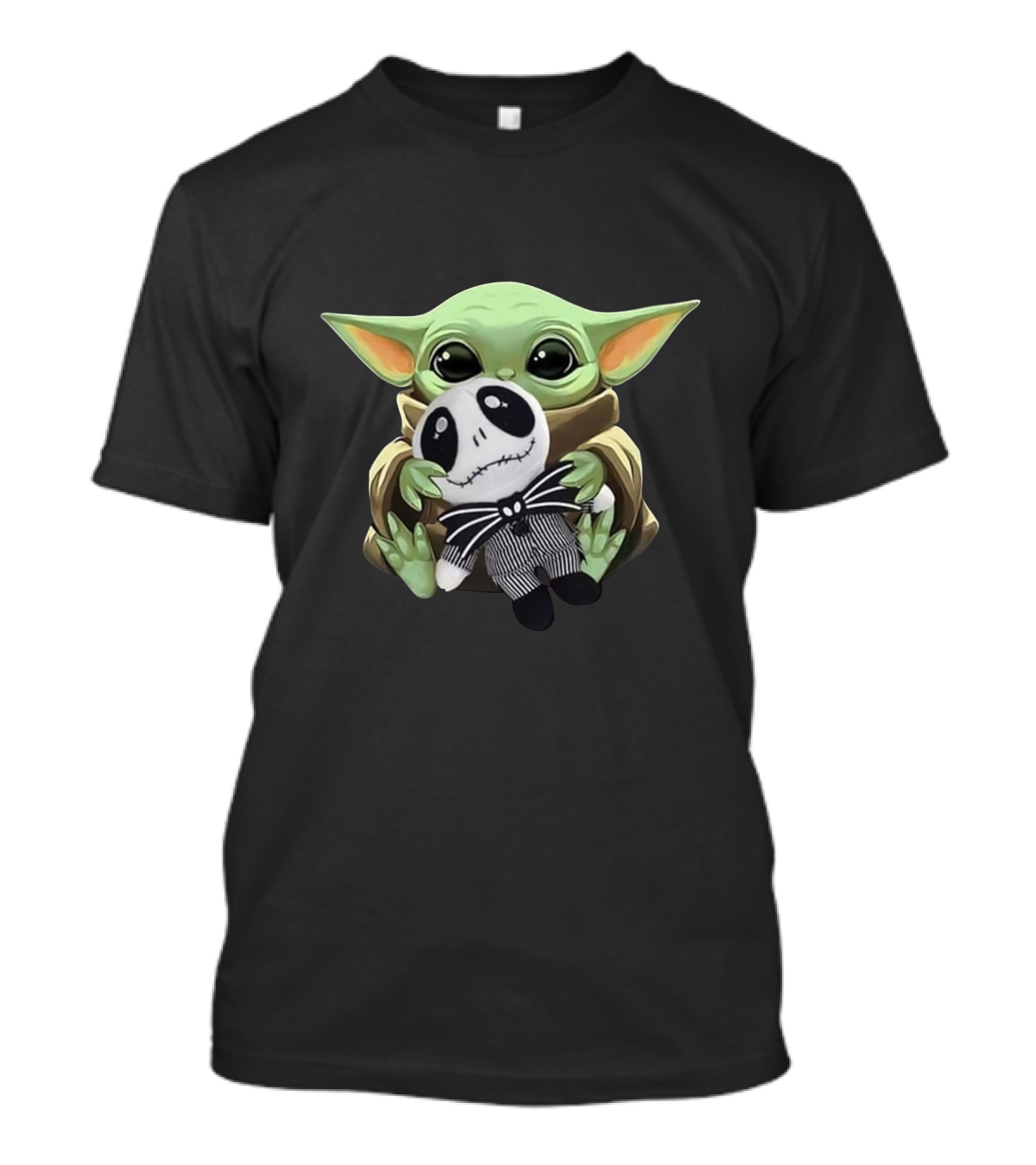 Baby Yoda Holding Jack Skellington Plush Crossover T-Shirt