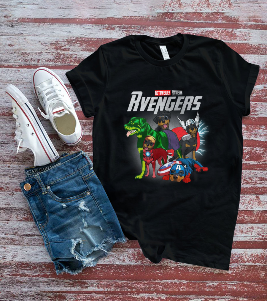 Rottweiler RVengers Marvel Avengers Dogs Hulk Thor Captain America Iron Man T-Shirt