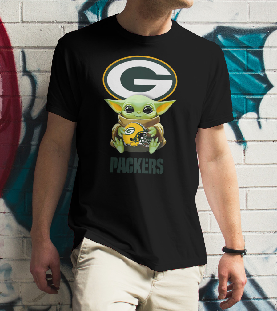 Baby Yoda Holding Green Bay Packers Helmet Logo Packers T-Shirt