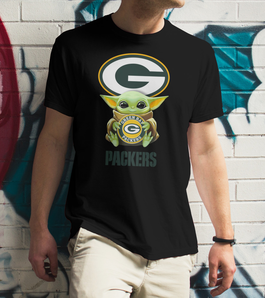 Baby Yoda With Green Bay Packers Symbol And Text T-Shirt