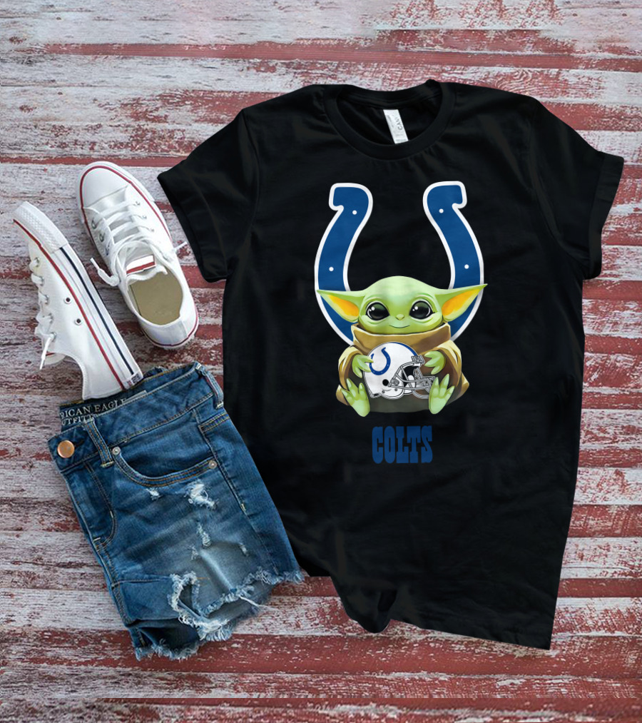 Baby Yoda Holding Indianapolis Colts Helmet With Team T-Shirt
