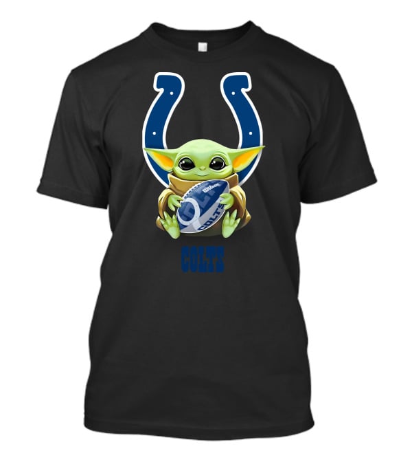 Baby Yoda Hugging Wilson Football With Indianapolis Colts T-Shirt