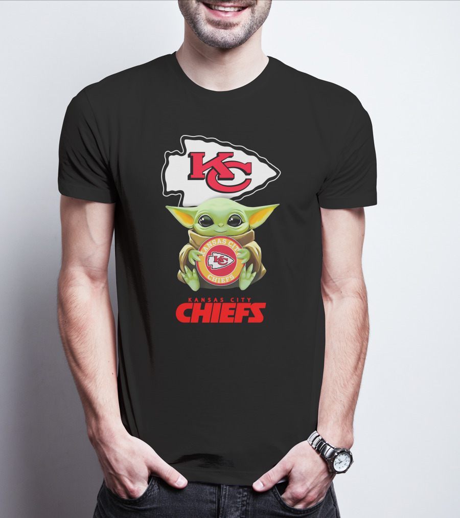 Baby Yoda Holding Kansas City Chiefs Emblem With KC T-Shirt