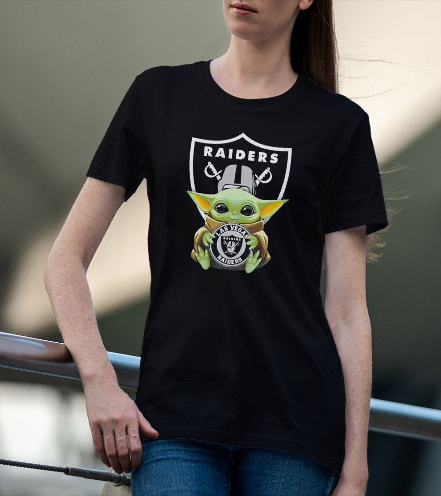 Baby Yoda Holding Las Vegas Raiders Emblem T-Shirt