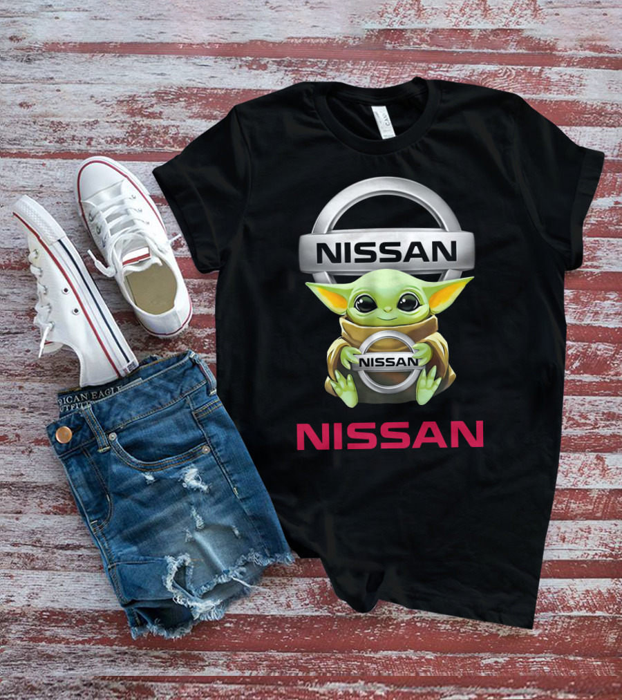 Nissan Logo With Baby Yoda Hugging Nissan Emblem T-Shirt