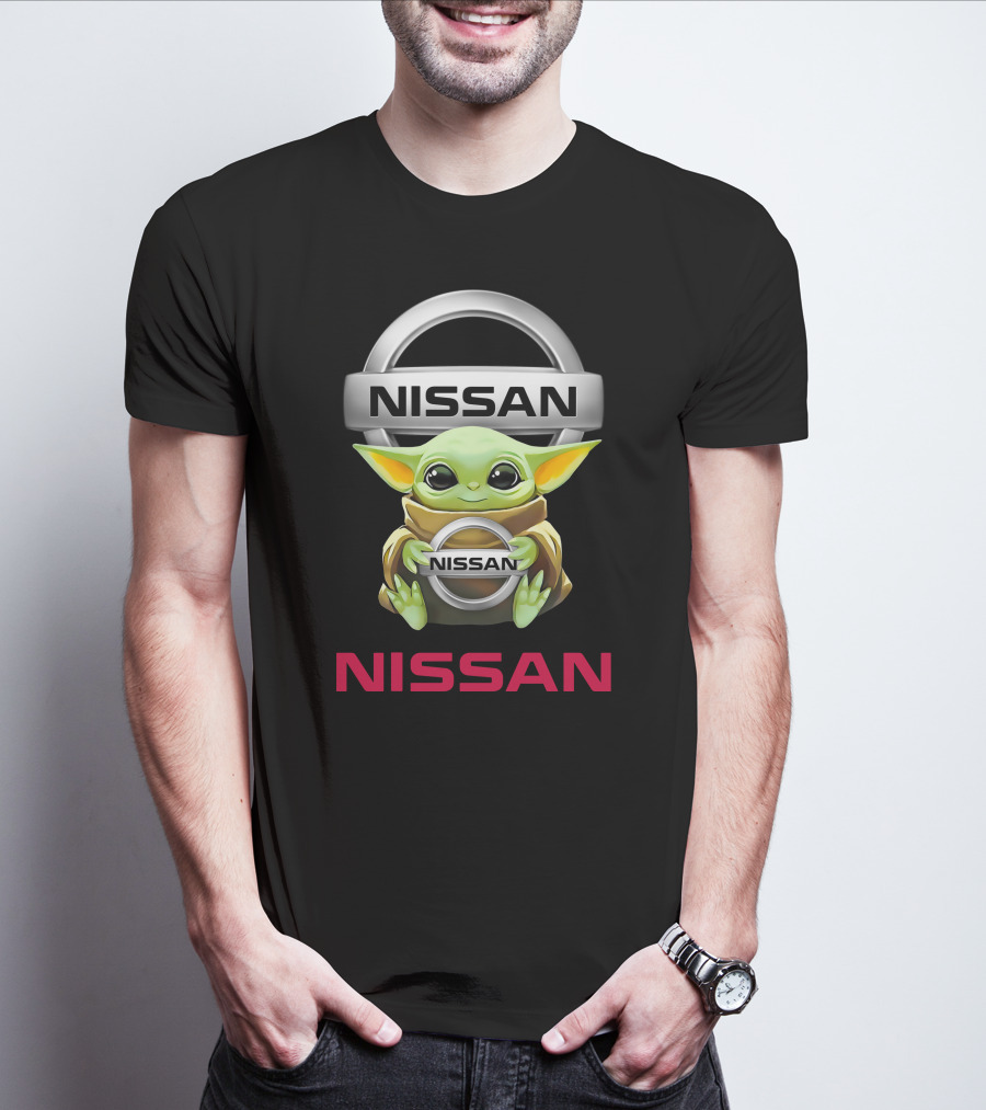 Nissan Logo With Baby Yoda Hugging Nissan Emblem T-Shirt