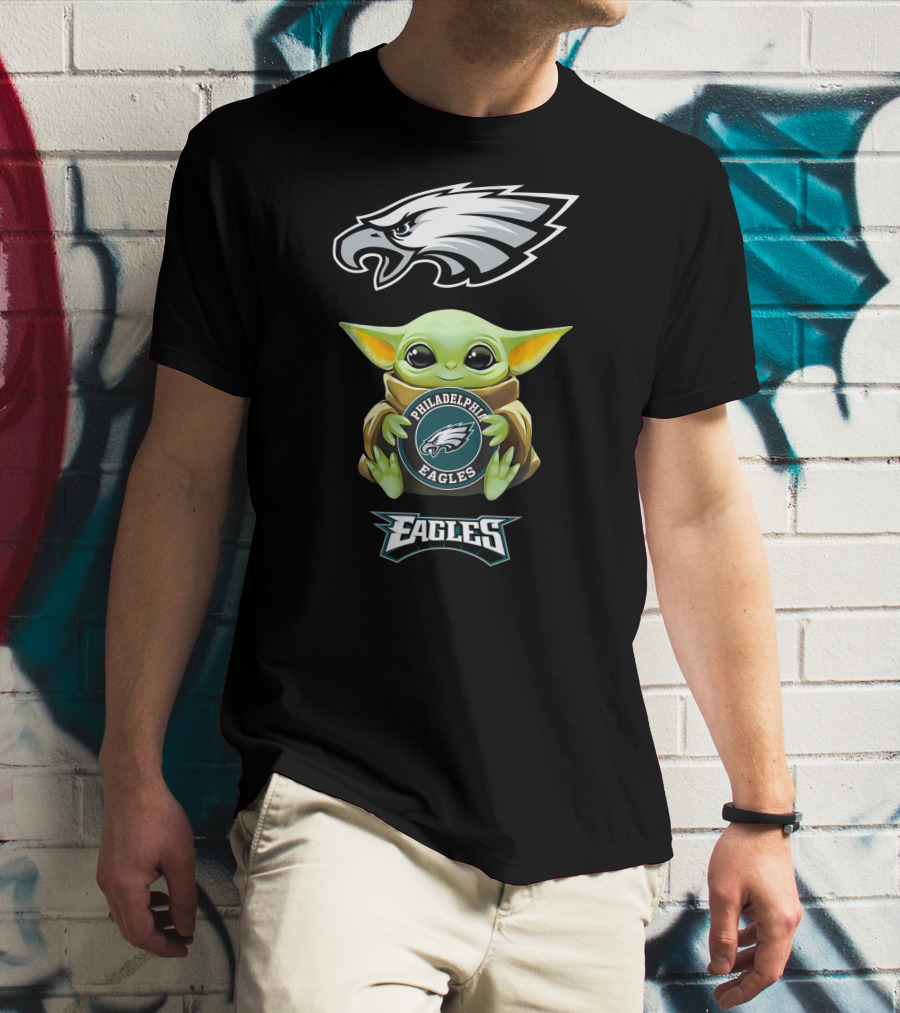 Philadelphia Eagles Baby Yoda Hugging Team T-Shirt
