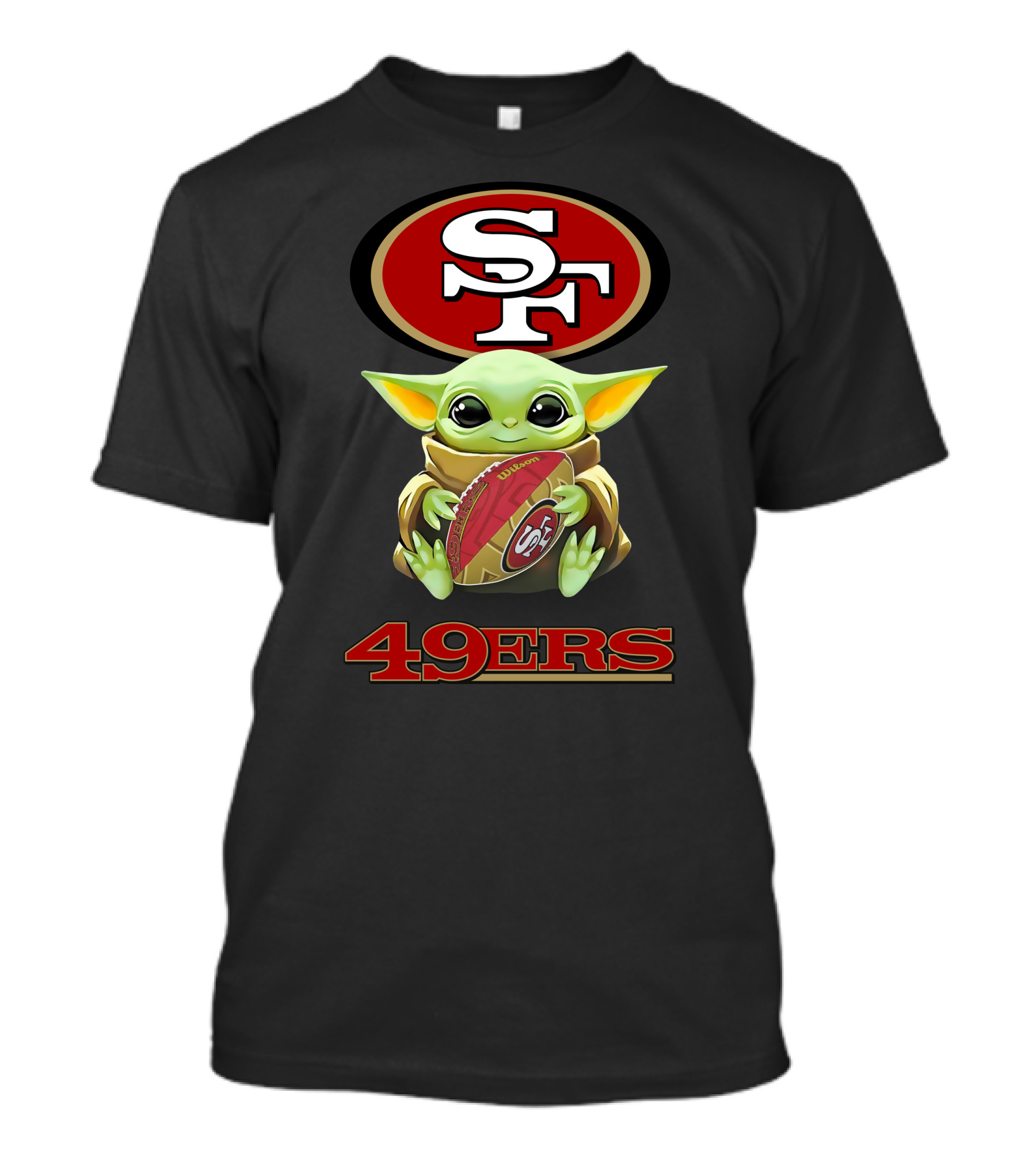 Baby Yoda Hug San Francisco 49ers Football Sf Logo 49ers Tailgate Black T-Shirt