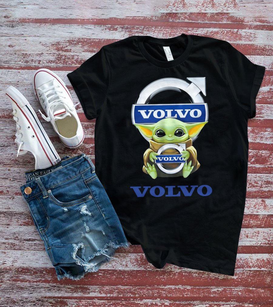 Baby Yoda With Volvo Emblem Hugging T-Shirt