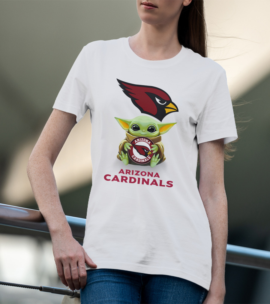 Baby Yoda Holding Arizona Cardinals Football T-Shirt