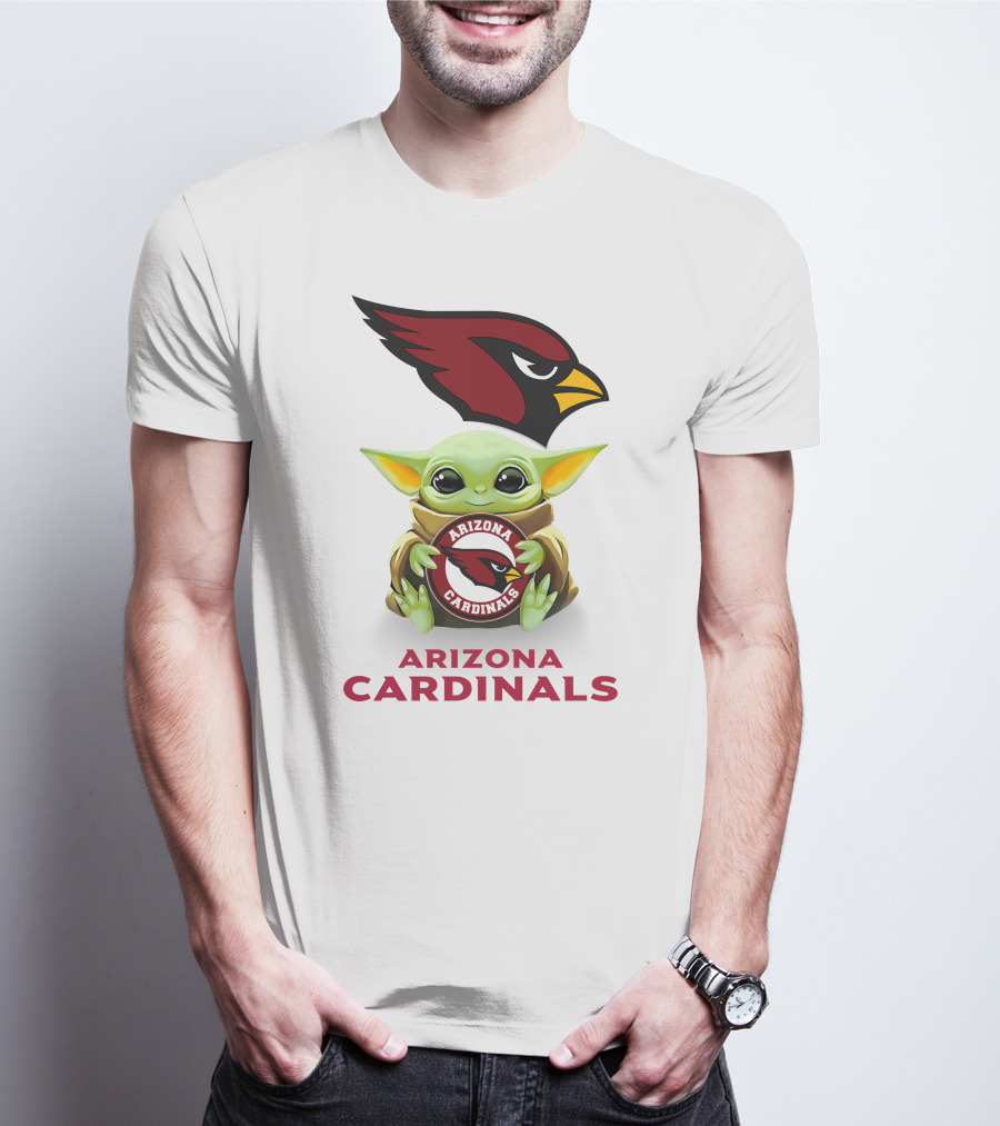 Baby Yoda Holding Arizona Cardinals Football T-Shirt