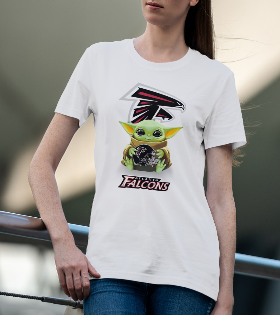 Atlanta Falcons Baby Yoda Holding Helmet Nfl Team T-Shirt