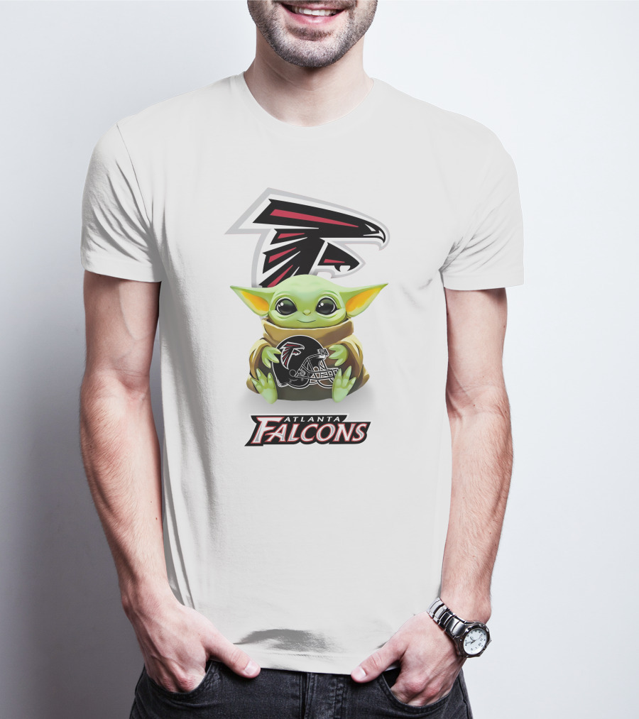 Atlanta Falcons Baby Yoda Holding Helmet Nfl Team T-Shirt