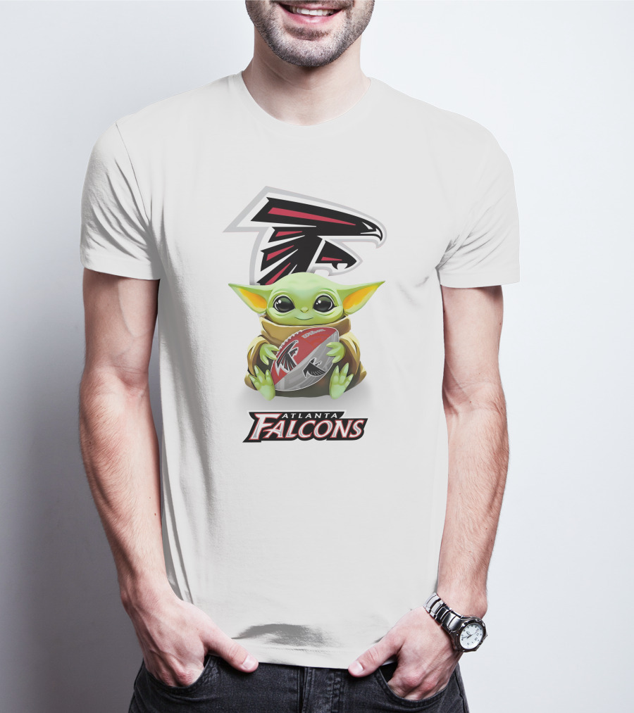 Baby Yoda Atlanta Falcons Hugging Football Nfl Tailgate White T-Shirt