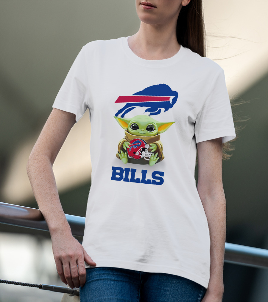 Baby Yoda Holding Buffalo Bills Helmet Logo With Bills T-Shirt