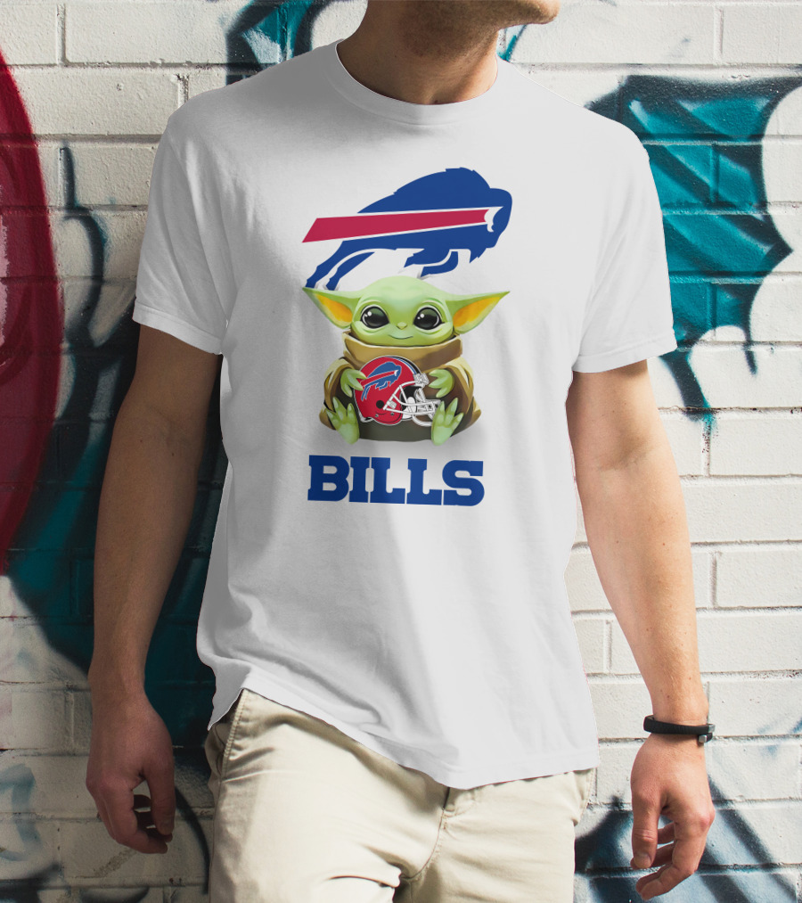 Baby Yoda Holding Buffalo Bills Helmet Logo With Bills T-Shirt