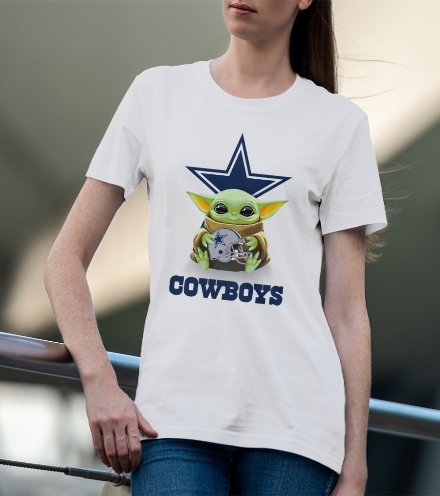 Cowboys Baby Yoda Holding Dallas Cowboys Helmet With Star T-Shirt