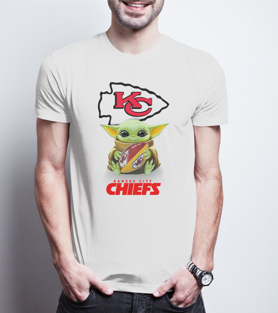 Baby Yoda Hugging Football Kansas City Chiefs Kc T-Shirt