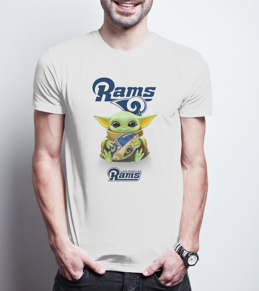 Baby Yoda Los Angeles Rams Football Hug T-Shirt