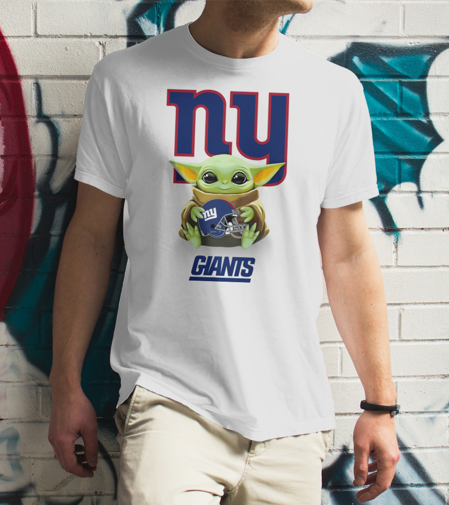 Baby Yoda Holding New York Giants Helmet With Ny T-Shirt