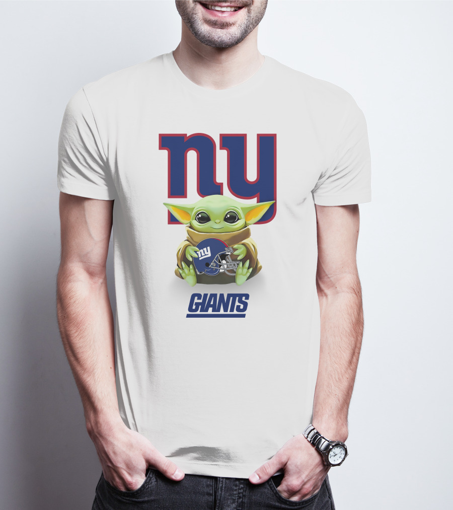 Baby Yoda Holding New York Giants Helmet With Ny T-Shirt