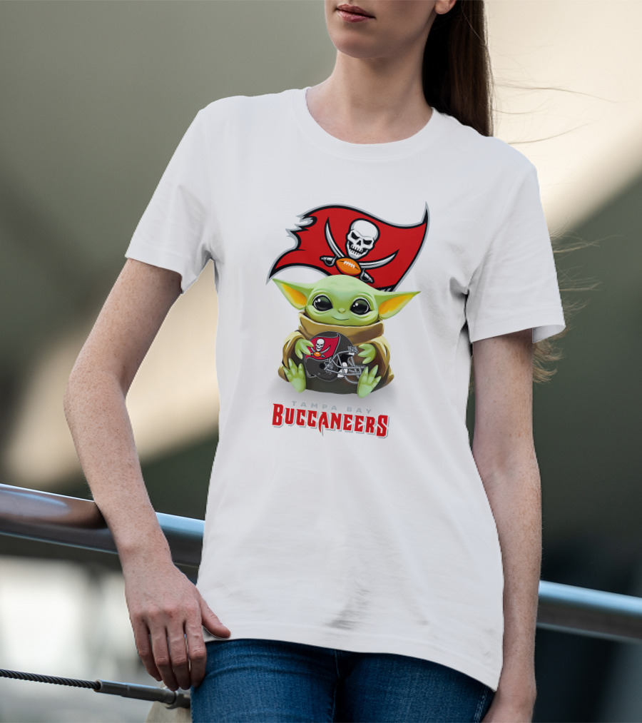 Baby Yoda Holding Tampa Bay Buccaneers Football Helmet T-Shirt