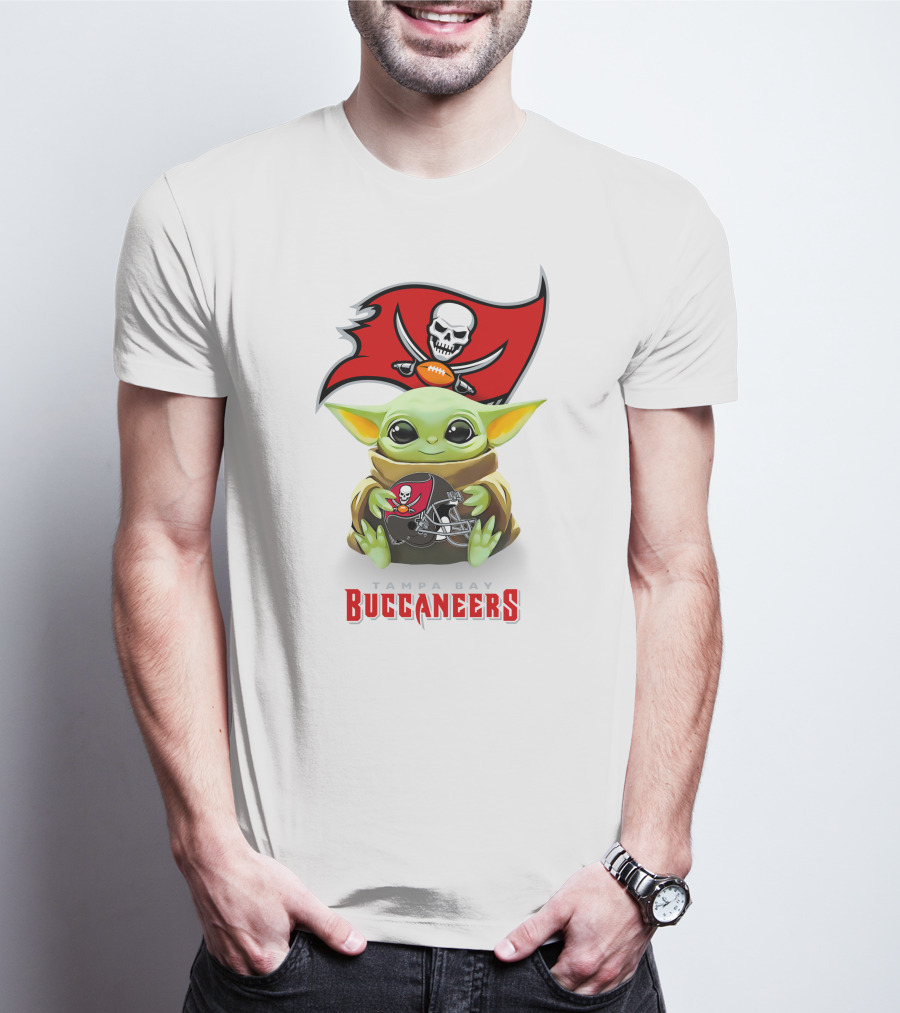 Baby Yoda Holding Tampa Bay Buccaneers Football Helmet T-Shirt