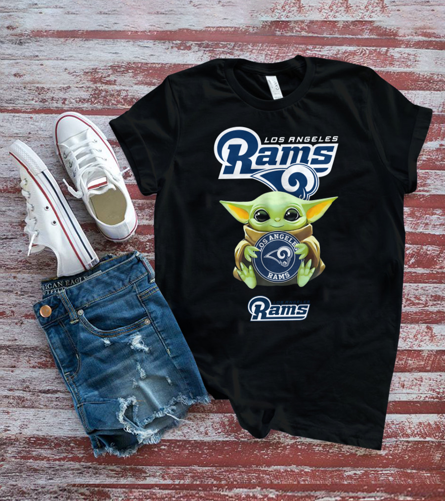 Star Wars Baby Yoda Holding Los Angeles Rams Emblem T-Shirt